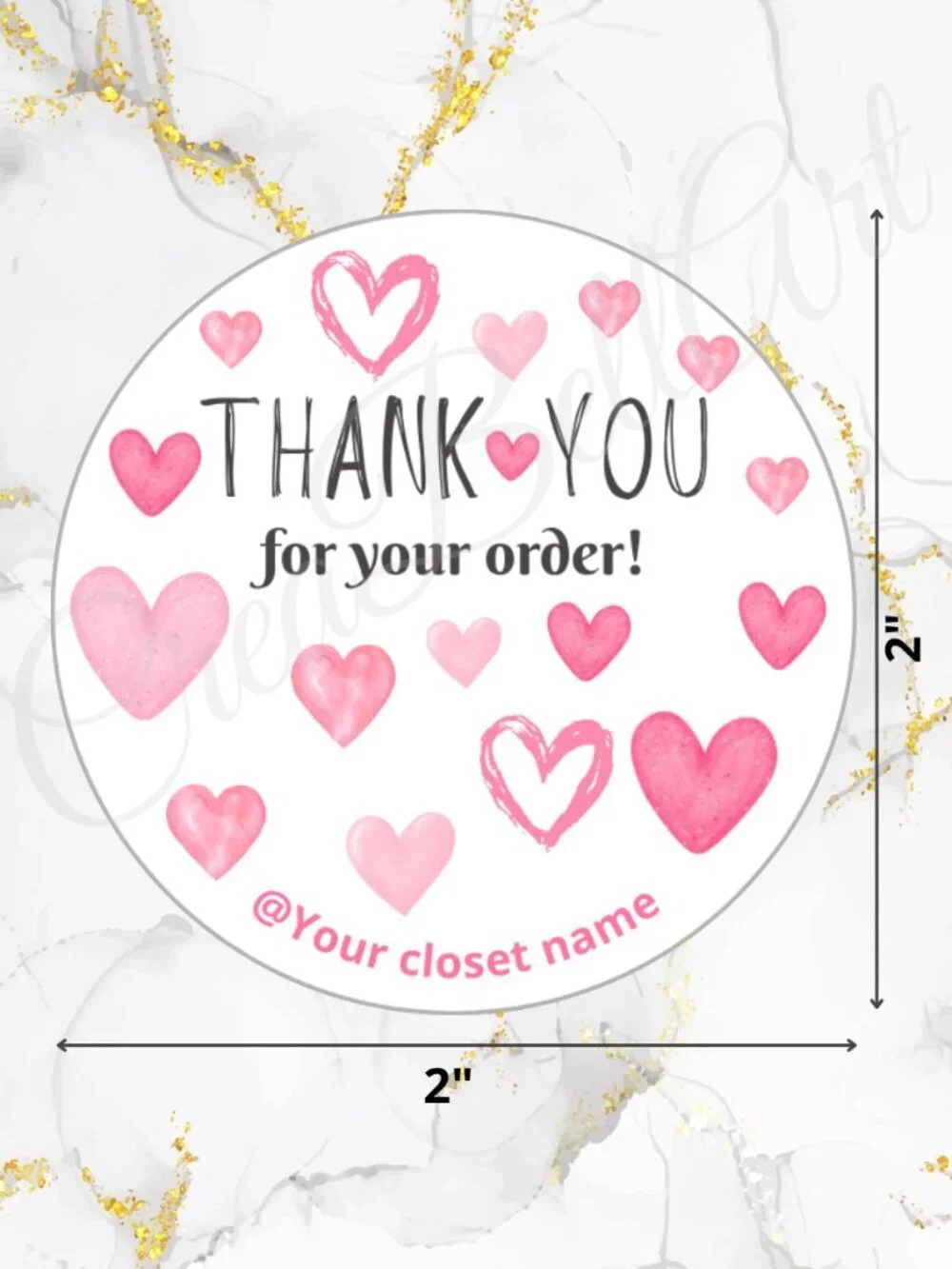 60 Personalized Hearts Thank You Stickers 2 inch Glossy